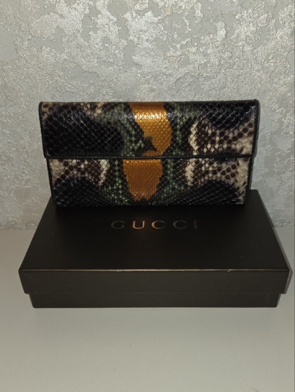 Gucci Multicolor Python Continental Wallet with Gold Snake Head With COA - Picture 2 of 11